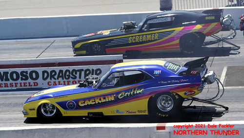 Matt Melendez - AA/FC - #7001 - 'Cacklin' 
Critter' (near lane) vs Kris Krabill - AA/FC - #732 - 'Screamer' (far lane)